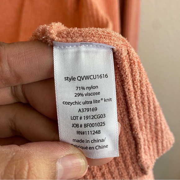 Barefoot Dreams CozyChic Ultra Lite Hooded Ribbed Cardigan Coral Small - Picture 9 of 9